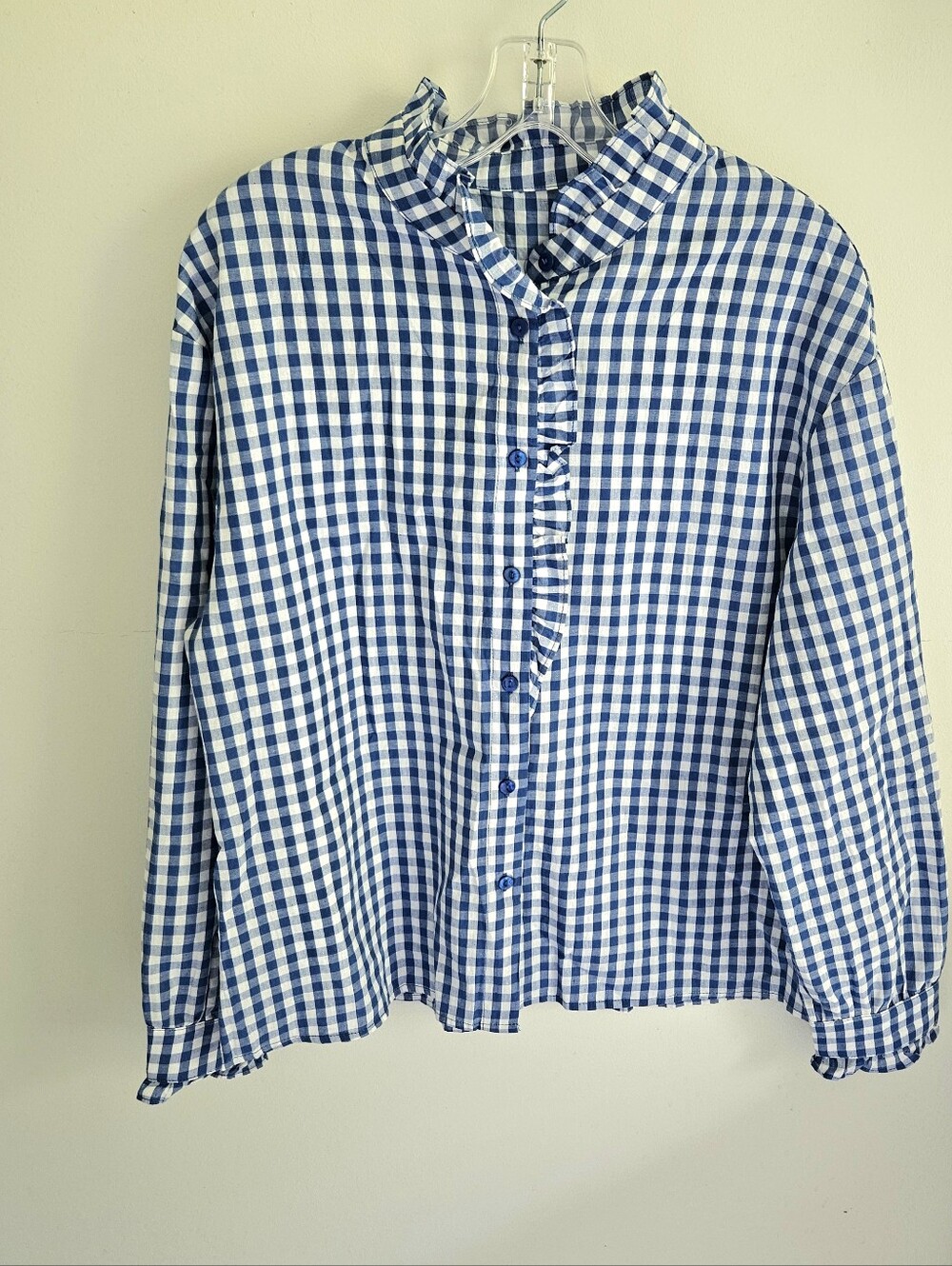 Gingham Ruffle Button Down Shirt Unbranded